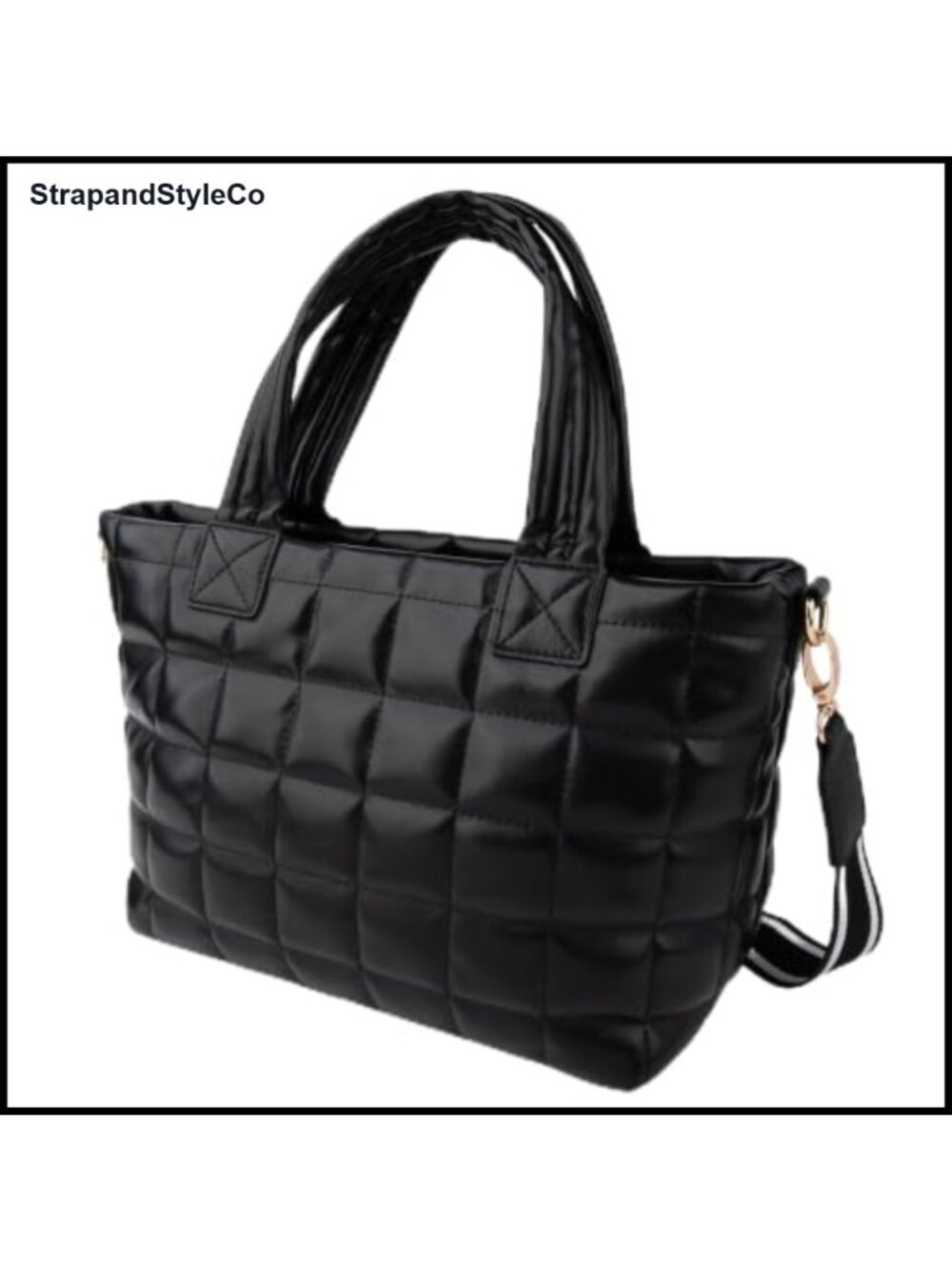 Quilted Puffer Tote Bag with Wide Adjustable Crossbody Strap Geometric